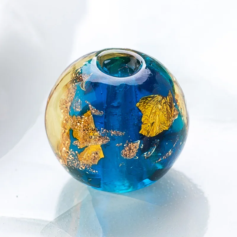Round 10mm 12mm Gold Foil Pattern Handmade Lampwork Glass Loose Beads for Jewelry Making DIY Crafts Findings