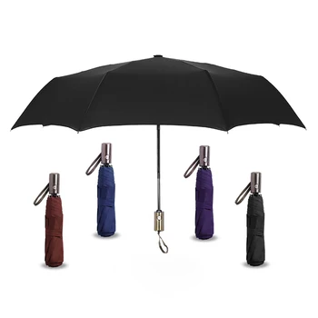 

Automatic 3 fold Umbrella Men Business Style Bright copper handle Umbrella Rain Windproof Golf Umbrellas 8 root Umbrella bone