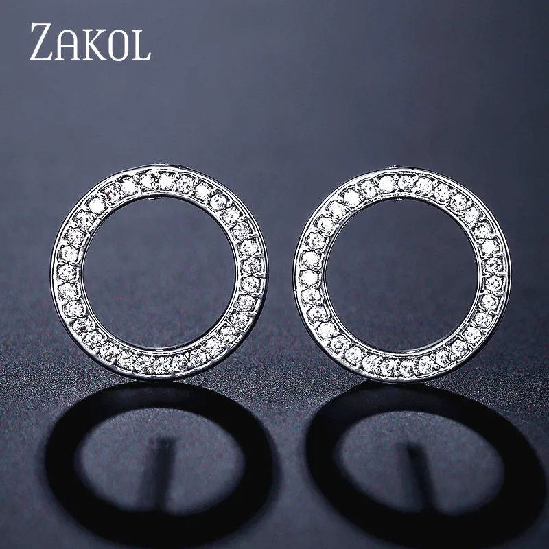 

ZAKOL Casual High Quality Cubic Zirconia Round Circle Stud Earrings for Women Wedding Dinner Party Jewelry FSEP2285