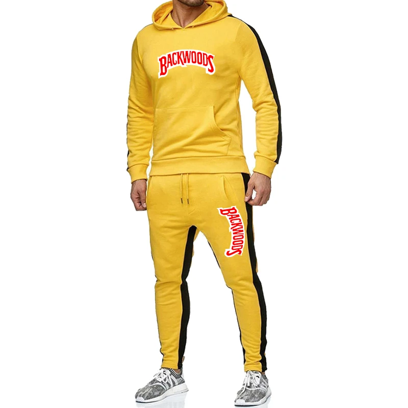Зимние мужские комплекты, спортивный костюм, для бега, Chandal Hombre, спортивный костюм, Повседневный свитер с капюшоном, штаны, хлопок, Ropa Hombre, толстовка - Цвет: Yellow 5