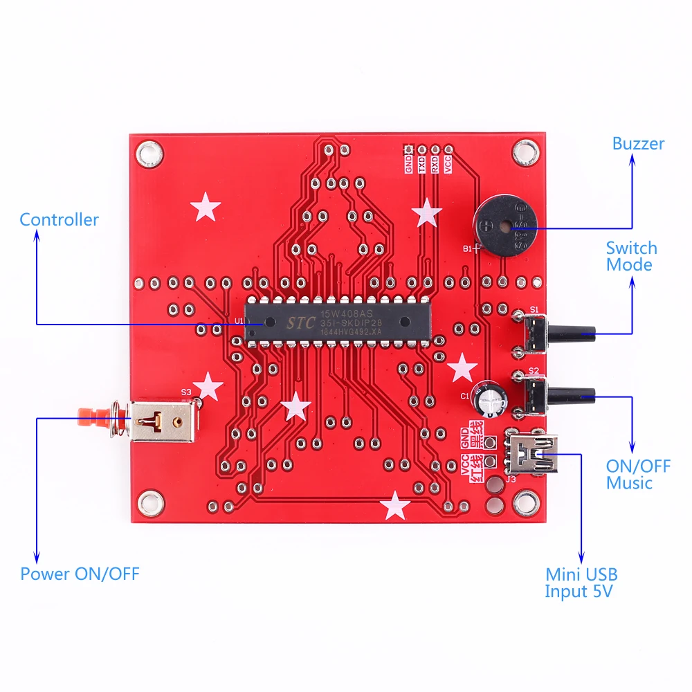 DIY комплект пентаграмма RGB светодиодный красочный мигающий свет пятиконечная звезда люкс красочная музыка звезда MCU электронная DIY сварка