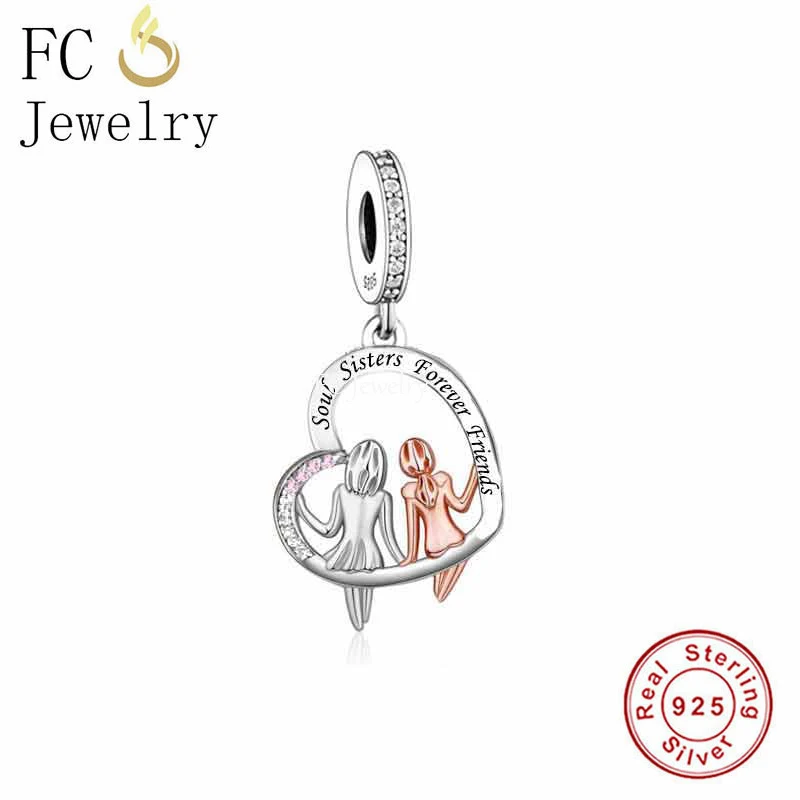 Fc Jewelry Fit Original Pan Charms Bracciale 925 Sterling Heart Soul Sisters Forever Friends Bead For Making Women Berloque