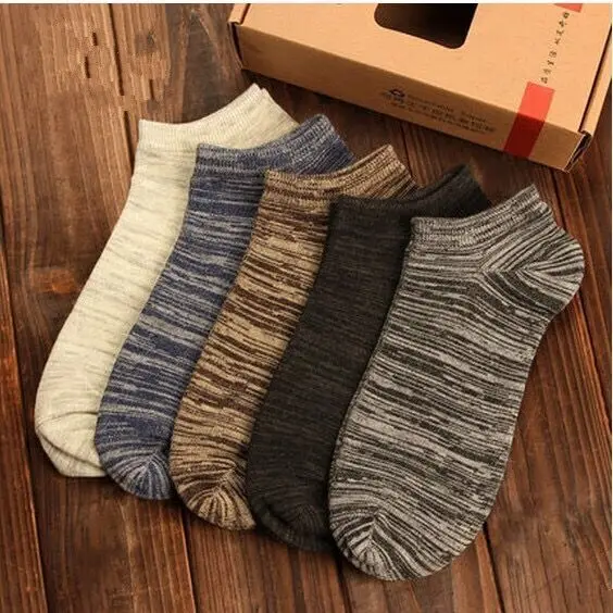 5 pairs Men's Socks Cotton Stripe Boat Socks All Seasons Spring Summer Male Casual Harajuku Breathable Men Ankle Sock Meias - Цвет: Pure color Retro