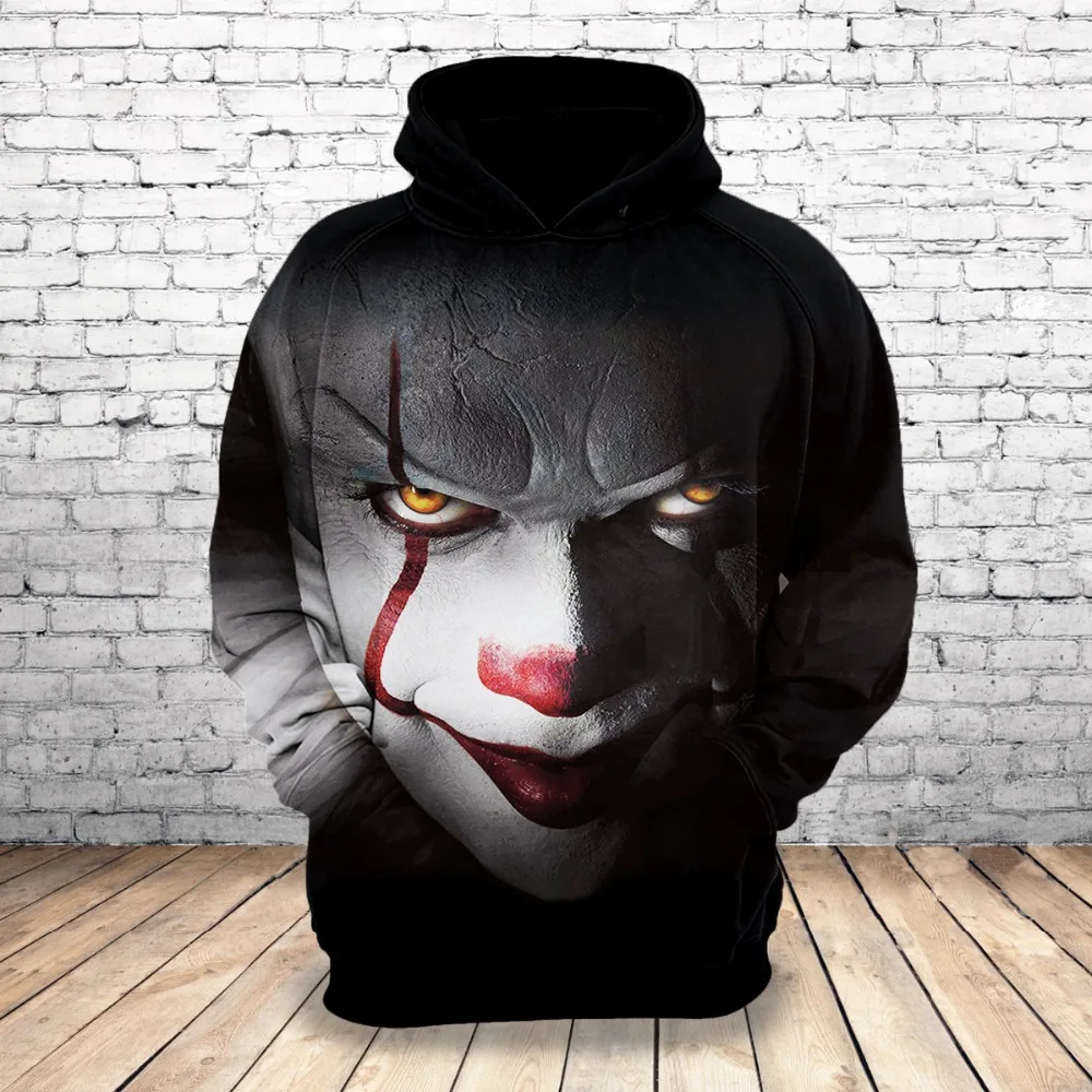 

2019 New Customize Halloween Horror IT 3D Pennywise Printed Hoodies Unique Loose Tops Men Clothing Drop Shipping