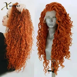 Ginger Kinky Curly Synthetic Lace Front Wig Glueless Orange Purple Deep Wave Drag Queen Cosplay Wigs For Black Women