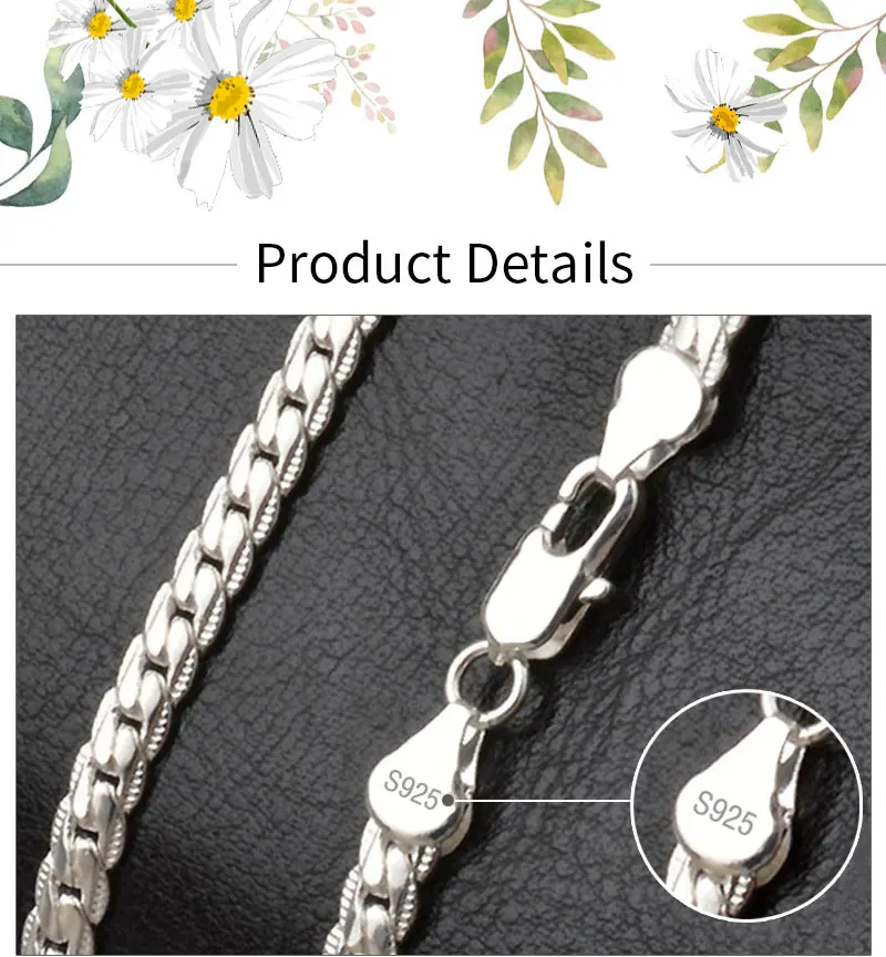BAYTTLING S925 Sterling Silver Gold/Silver 8/18/20/24 Inch Side Chain Necklace For Women Men Fashion Jewelry Gifts