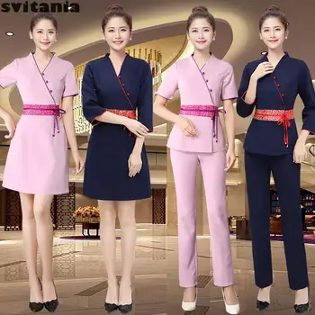 

2020 New Svitania Women Work Clothes Hotel Waitress Clothing Coffee Uniforme Waiter Cleaning Uniform
