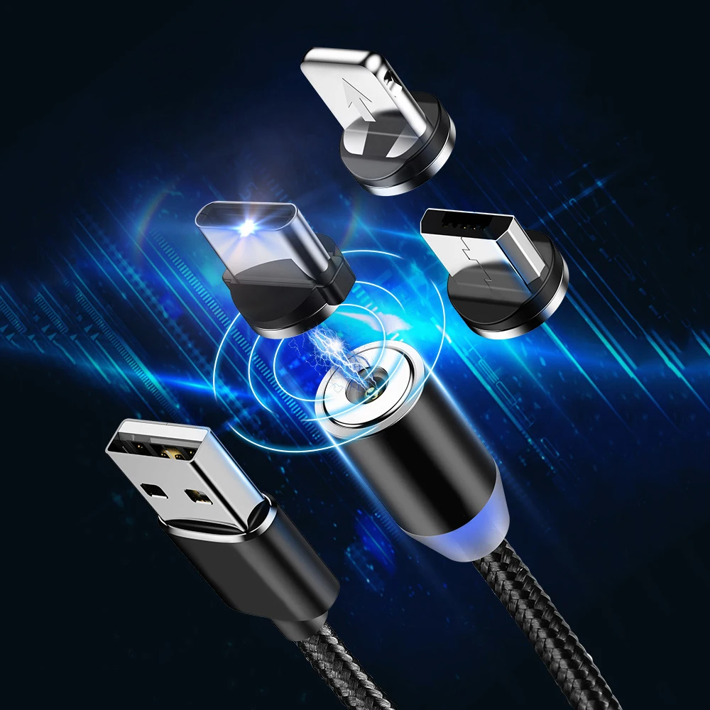 3 в 1 usb зарядный Магнитный кабель для мобильного телефона светодиодный провод быстрое зарядное устройство Kable для apple iphone 8 pin iOS Micro USB и type C