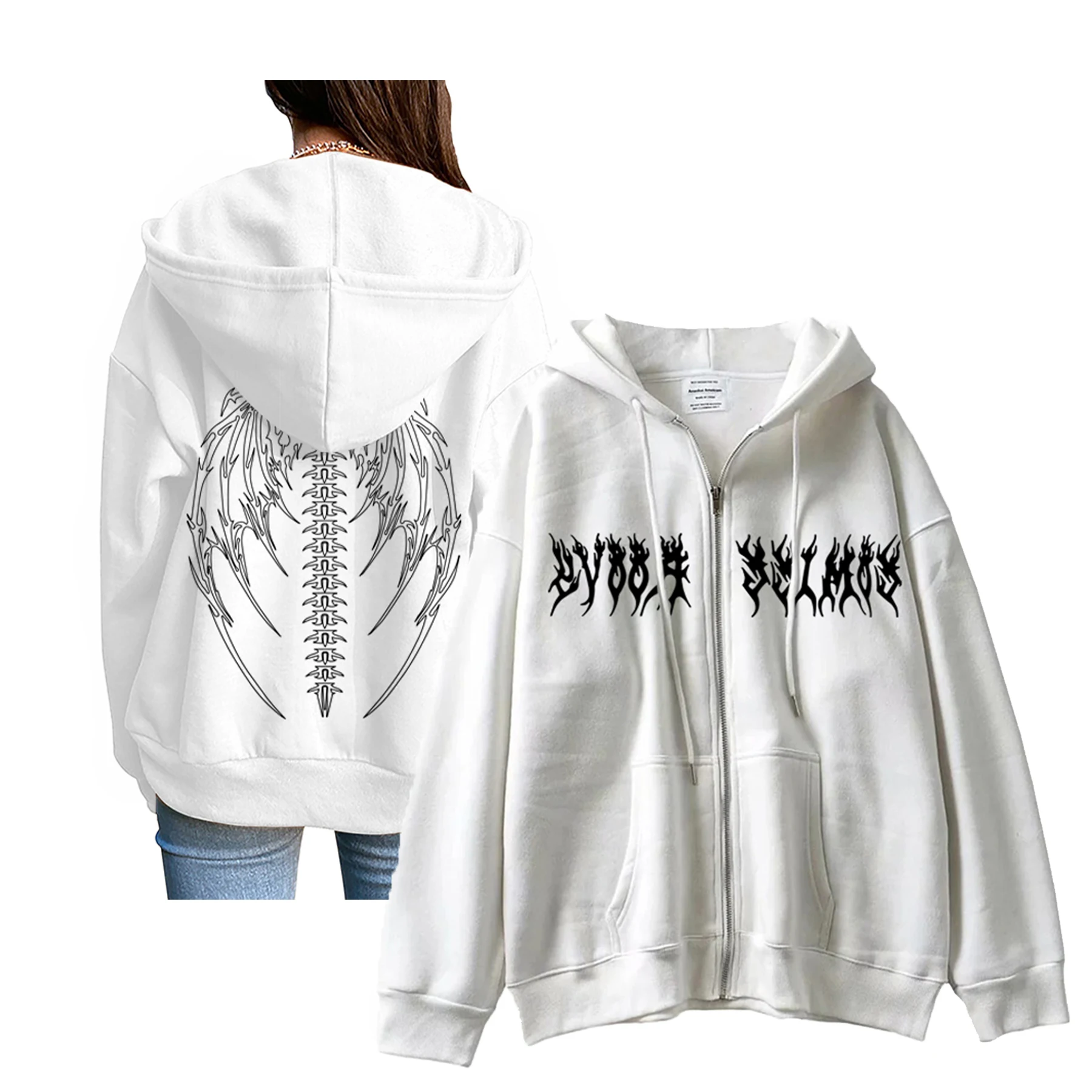 comfy hoodie Gothic Oversized Hoodie Long Sleeve Harajuku Skeleton Sweatshirt Women Y2K Aesthetic Hip Hop Streetwear Vintage Zip Up Clothes fresh hoods