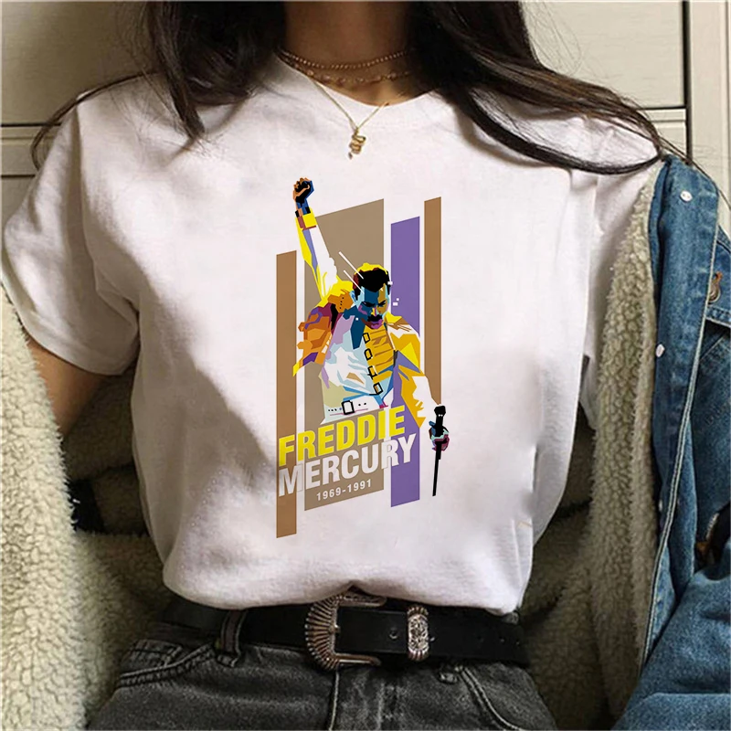 

2021 90s Graphic Rock Top Tees Female Freddie Mercury Queen Band T Shirt Women Harajuku Vintage T-shirt Fashion Queen Tshirt