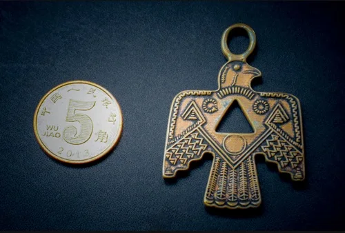 Indian Imprint Retro Brass Thunderbird Totem Keychain Pendant Necklace