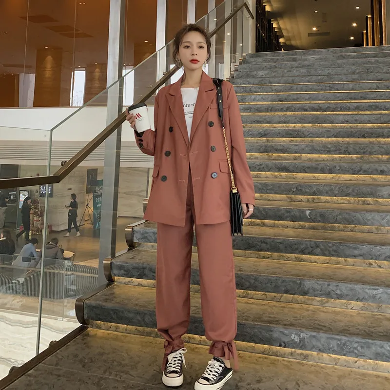 Женский костюм свободного кроя из 2 предметов свободный пальто и штаны модный