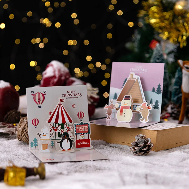 thumbnail image 3 of 5/1 piezas de tarjetas emergentes de Navidad, tarjetas de mensaje, tarjetas de vacaciones, postales de bendición para amigos y familiares, regalos de Navidad de Año Nuevo, decoración navideña, 3 of 6