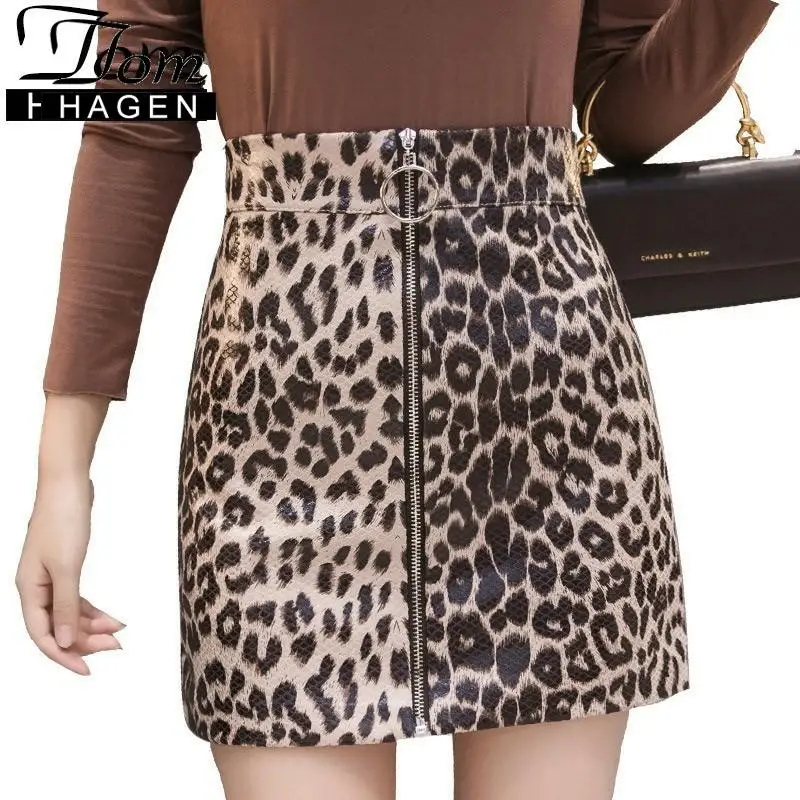 leather leopard print skirt