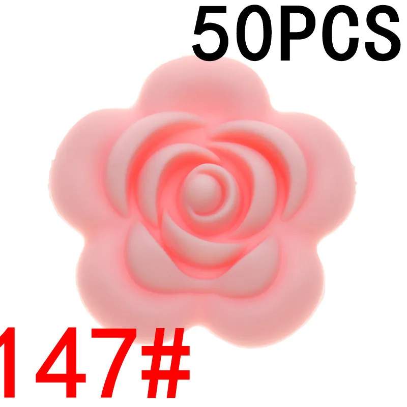 147 baby pink ATOB 50 шт. силиконовая Роза бусина укуса детская силиконовая Подвеска для прорезывания зубов силиконовый Прорезыватель для зубов из бусин Diy детские товары игрушки для детей - Цвет: 147 baby pink
