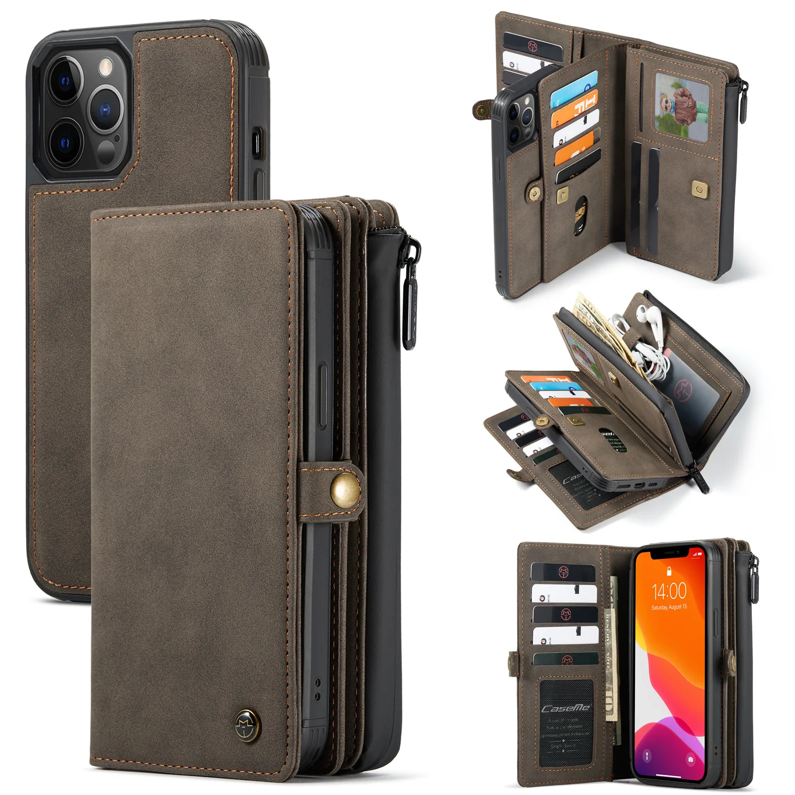 

Wallet Case for iPhone 12 11 Pro Max XR XS Max Zipper Wallet Leather Original Zipper Flip Wallet Leather for iPhone 7 8 SE 2020