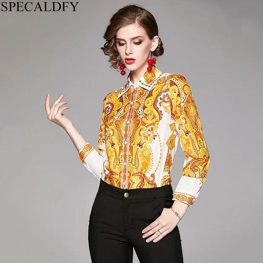 

2019 Designer Runway Shirt Womens Tops And Blouses Ladies Office Shirts Print Elegant Blouse Blusa Mujer Camisa Feminina