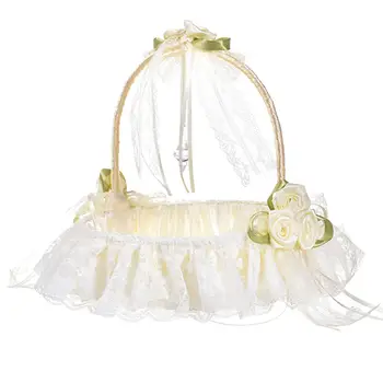 

New Western-style Wedding Bamboo Woven Flower Basket Rhinestone Lace Basket Flower Girl Portable Small Flower Basket Wedding