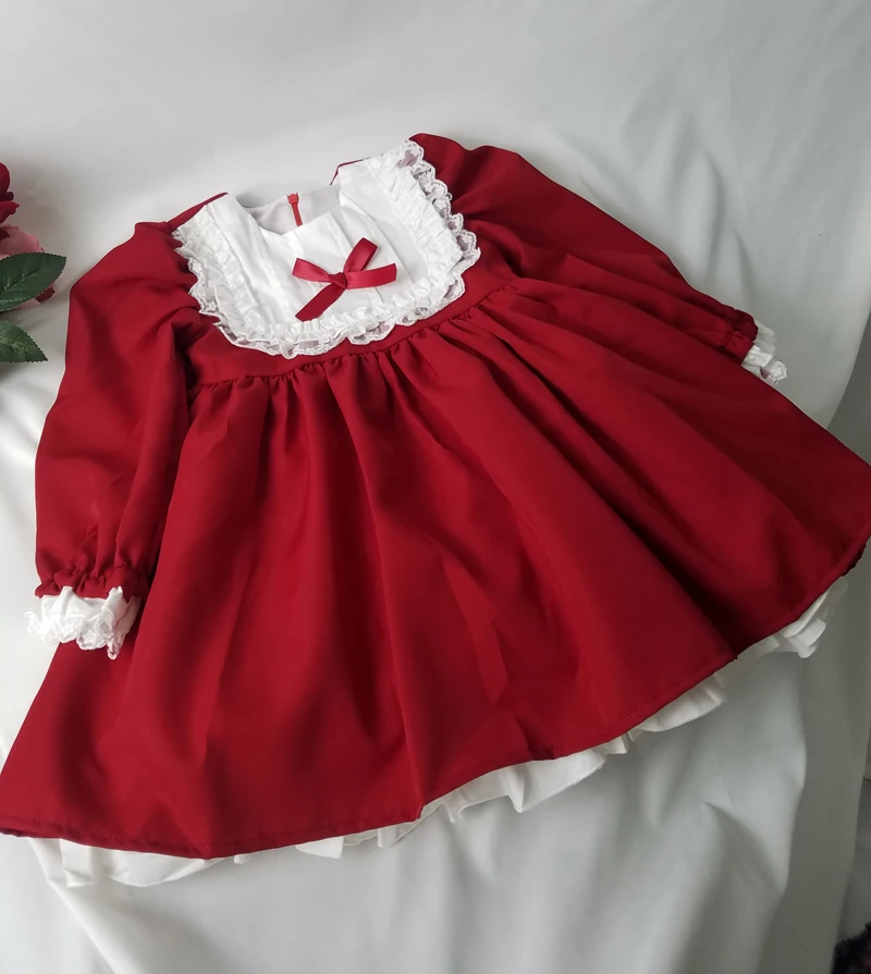 Детское красное платье для девочки рождества младенцев девочек с кружевным