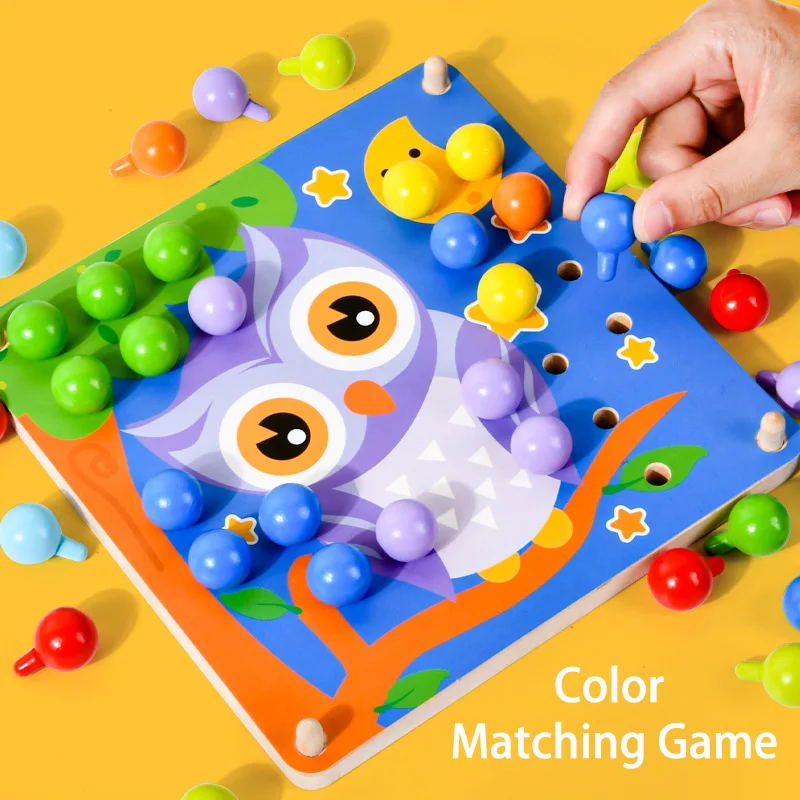 Children 3D Puzzle DIY Montessori Toys Wooden Mushroom Nail Color Shape Cognition Threading Games Multifunctional Jigsaw Board 2