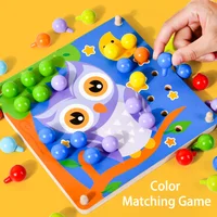 Children 3D Puzzle DIY Montessori Toys Wooden Mushroom Nail Color Shape Cognition Threading Games Multifunctional Jigsaw Board 2
