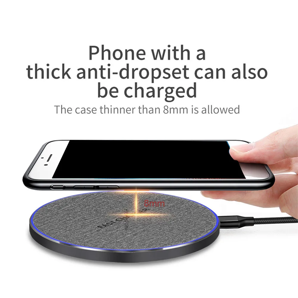  Round Fashion Fast Charging Pad Ultra Thin Desk LED Indicator Office Adapter Aluminum Alloy Univers