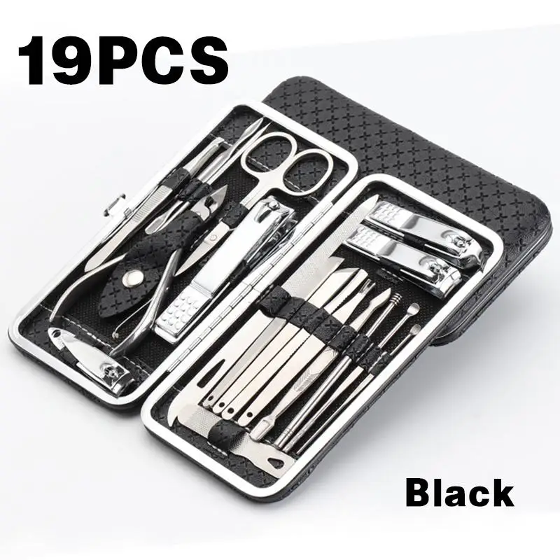 Conjunto de Manicure e Cortador de Unhas Peças de Aço Cortador de Unha Pedicure de Orelha Profissionais de Ferramentas Inoxidável Kits 9 - 11 16 19 25 Conjunto de manicure e cortador de unhas,