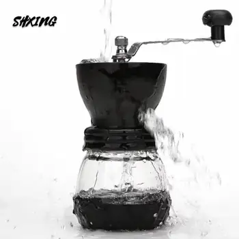 

2 Piece Set Manual Coffee Grinder with Storage Jar Soft Brush Conica Mini Coffee Milling Machine for Single Coffee