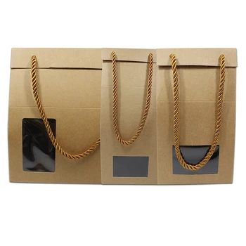 

15Pcs/Lot White/Black Handles Kraft Paper Package Box For Snack Fruit Nuts Storage W/ Clear Window Portable Gifts Packing Boxes