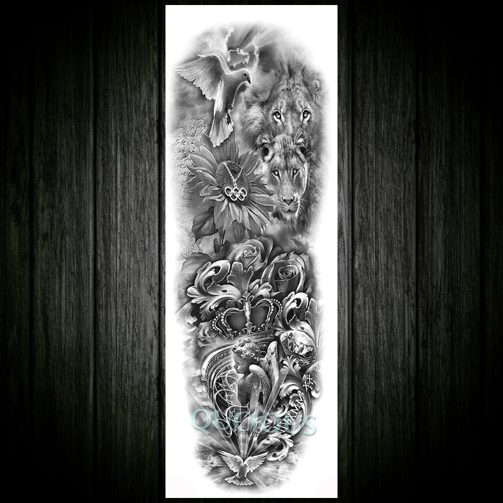 Maori Full Arm Tribal Lion Bear Temporary Tattoo For Men Women Black Fake Tattoo Sticker Disposable Monster Tatoo Paper Body Art - Цвет: QTQB106