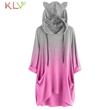 Vrouwen Sweatshirt Kat Oor Hoodie Tie Dye Gradiënt Lange Trui Kawaii 2019 Winter Fall Kpop Streetwear Hoody Dames Kleding 19Ag(China)