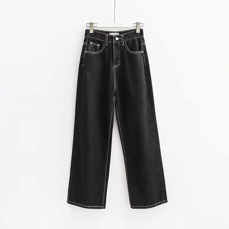 2019 Women Black Dark Blue Vintage High Waist Jeans High Street Loose ...