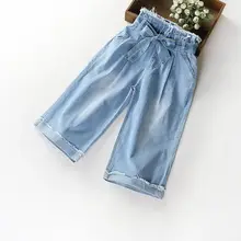 Jeans meninas 2022 verão novo azul de perna larga cinco quartos calças na moda de cintura alta oversize jean all match crianças roupas menina