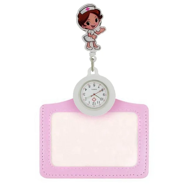 Мода 2 в 1 мультфильм прекрасный мягкий резиновый медсестры выдвижной карманные часы для женщин бейдж доктора катушка имя карты висят часы - Цвет: 7
