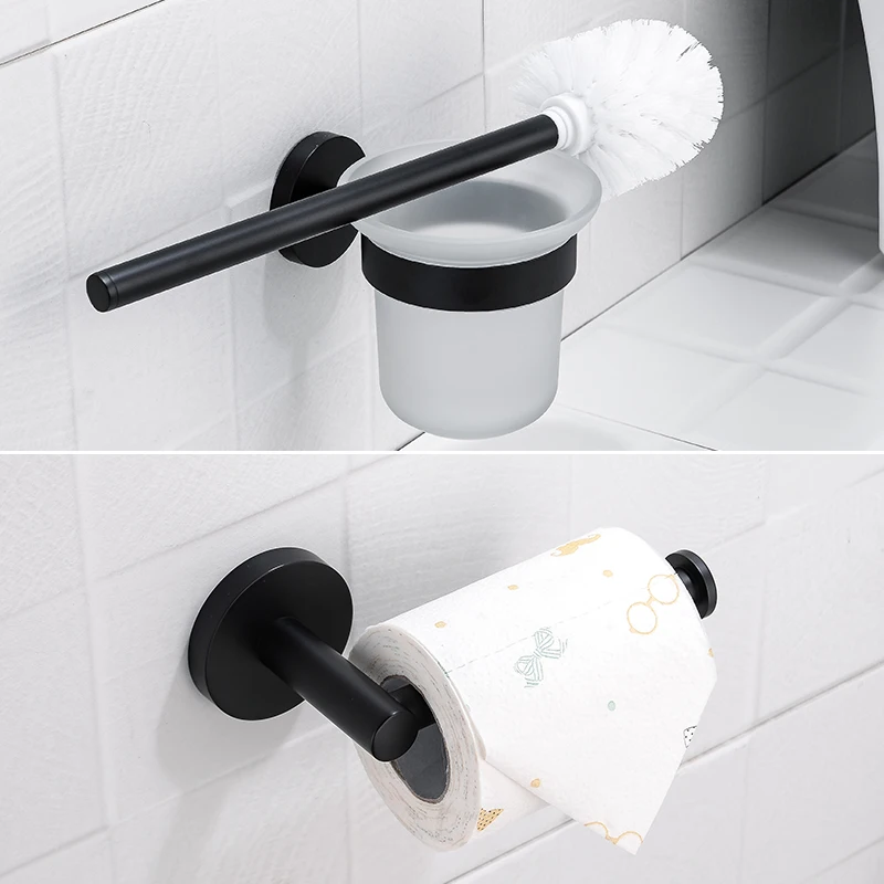 Hochwertiges Wand-Toilettenset Aus Edelstahl, Toilettenbürstenhalter, Regal, Papier, Mattgrau, Badezimmerzubehör