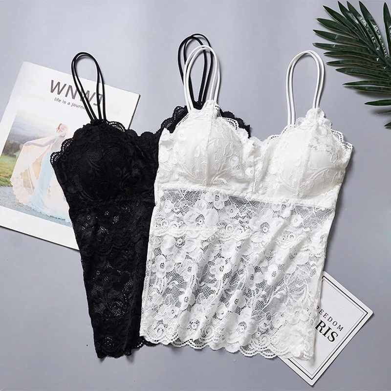 

Women's Sexy Underwear Vest Long Lace Tube Top Trendy Sweet Pure White Black Comfortable Elastic Sling Padded Wrapped Chest Tops