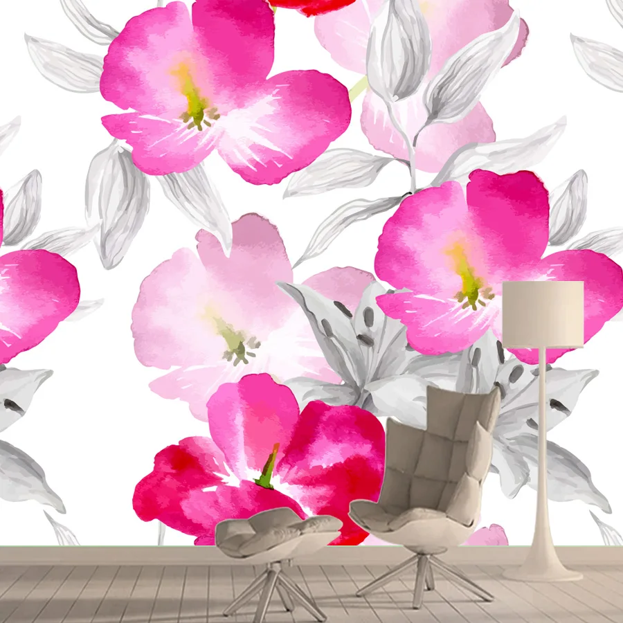 

Custom Self Adhesive Accept Wallpapers for Living Room Modern Pink Floral Contact Walls Covering Papers Home Decor Rolls Prints