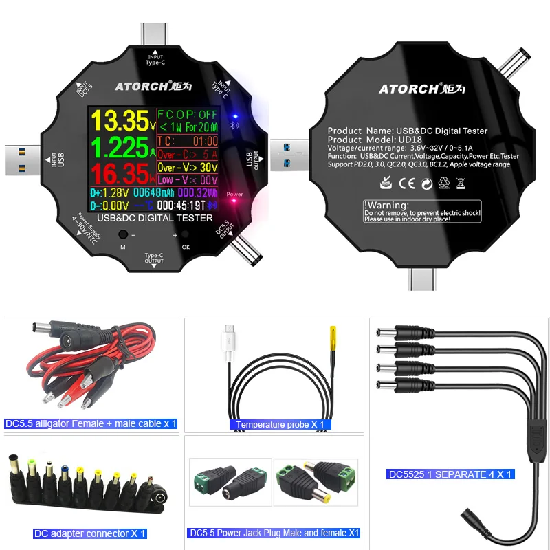 UD18 USB 3.0 18in1 USB tester APP dc digital voltmeter ammeter voltimetro power bank voltage detector volt meter electric doctor - Цвет: add Package