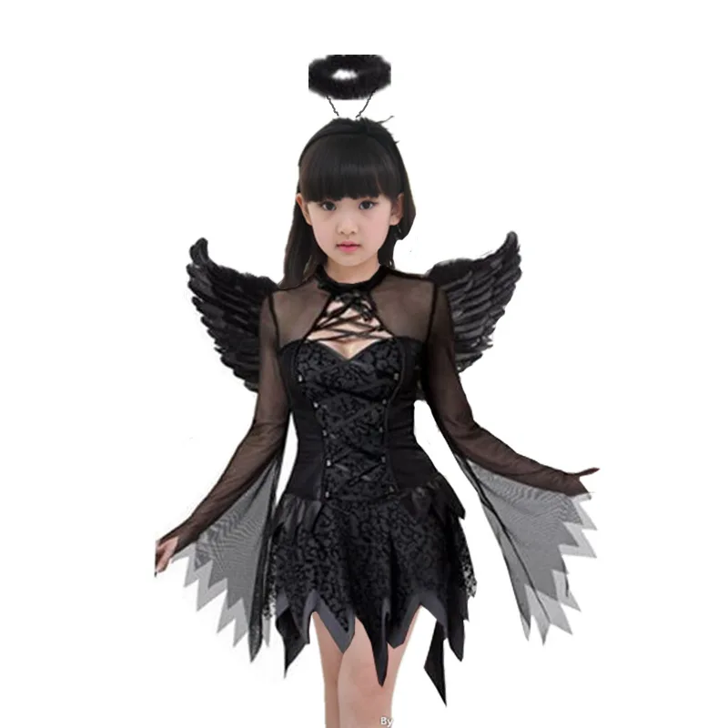 Disfraz de Halloween para niñas y adolescentes, traje de Ángel y Hells  negros, alas de bruja maléfica para fiesta de Carnaval|Disfraces para  niñas| - AliExpress