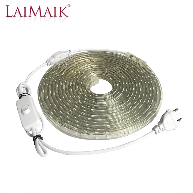 SMD 5050 AC 220 V Светодиодные ленты с переключателем Водонепроницаемый света
