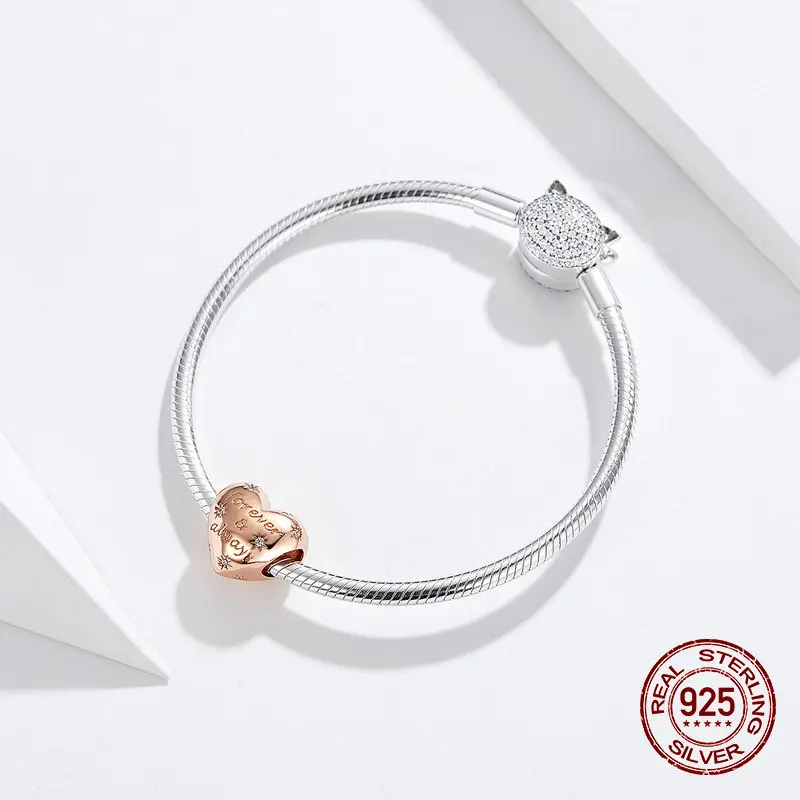 Fit Pandora браслет бусины 925 стерлингового серебра цвета розового золота с сердечками в форме подвески для женщин ювелирные изделия подарок DIY