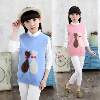

Toddler Girls Sleeveless Knit Vest Kids Free Knitting Pattern Baby Cropped Sweater Vest Teens Girl Cartoon Knitwear Waistcoat