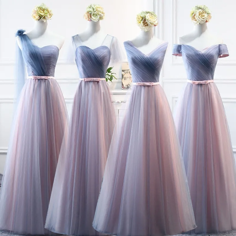 

Strapless Bridesmaid Dresses Ruched Tulle A Line Wedding Party Gowns Tea-Length Robe Demoiselle D Honneur Femme