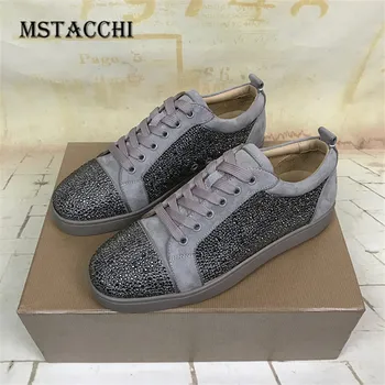 

MStacchi Genuine Leather Male Walking Shoes Fashion Rhinestone Round Toe Cross-tied Breathable Wearproof Men's Vulcanized Shoes