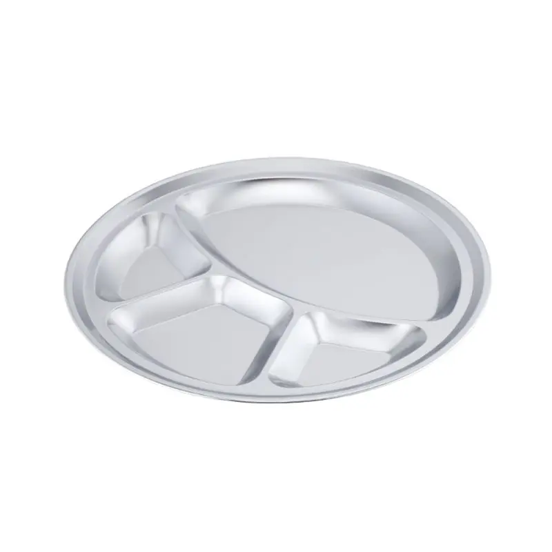 4 шт 32 см серебро Нержавеющая сталь 4 секции круглые разделенные тарелки блюдо закуски ужин лоток обеденная посуда