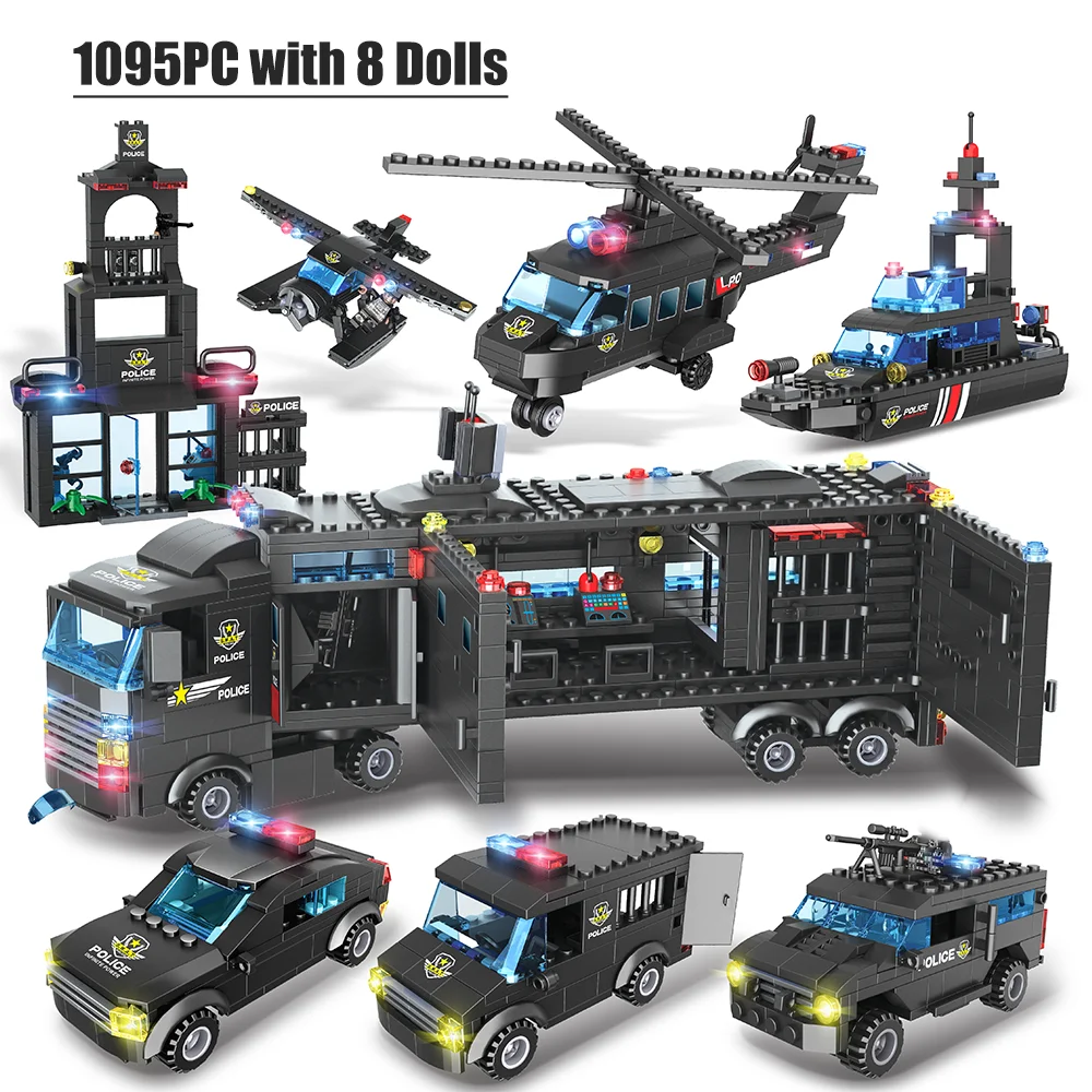 

HIPAC 1095PCs DIY Building Blocks City Car High Tech Bricks Blocks with 8 Figures Construction Toys for Kids Boys Children SWAT
