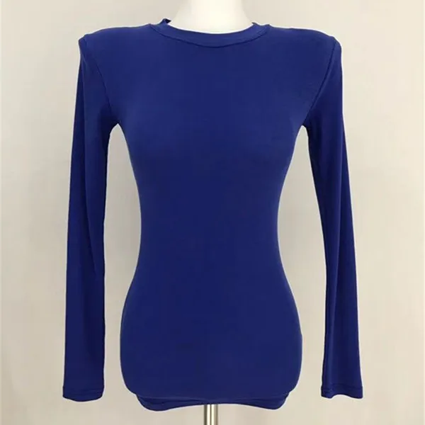 Синий RUGOD O-neck T-shirts Solid Blue Long Sleeve Tops Shirts Women Casual Lady Cotton Tops Basic Tops - Цвет: Синий