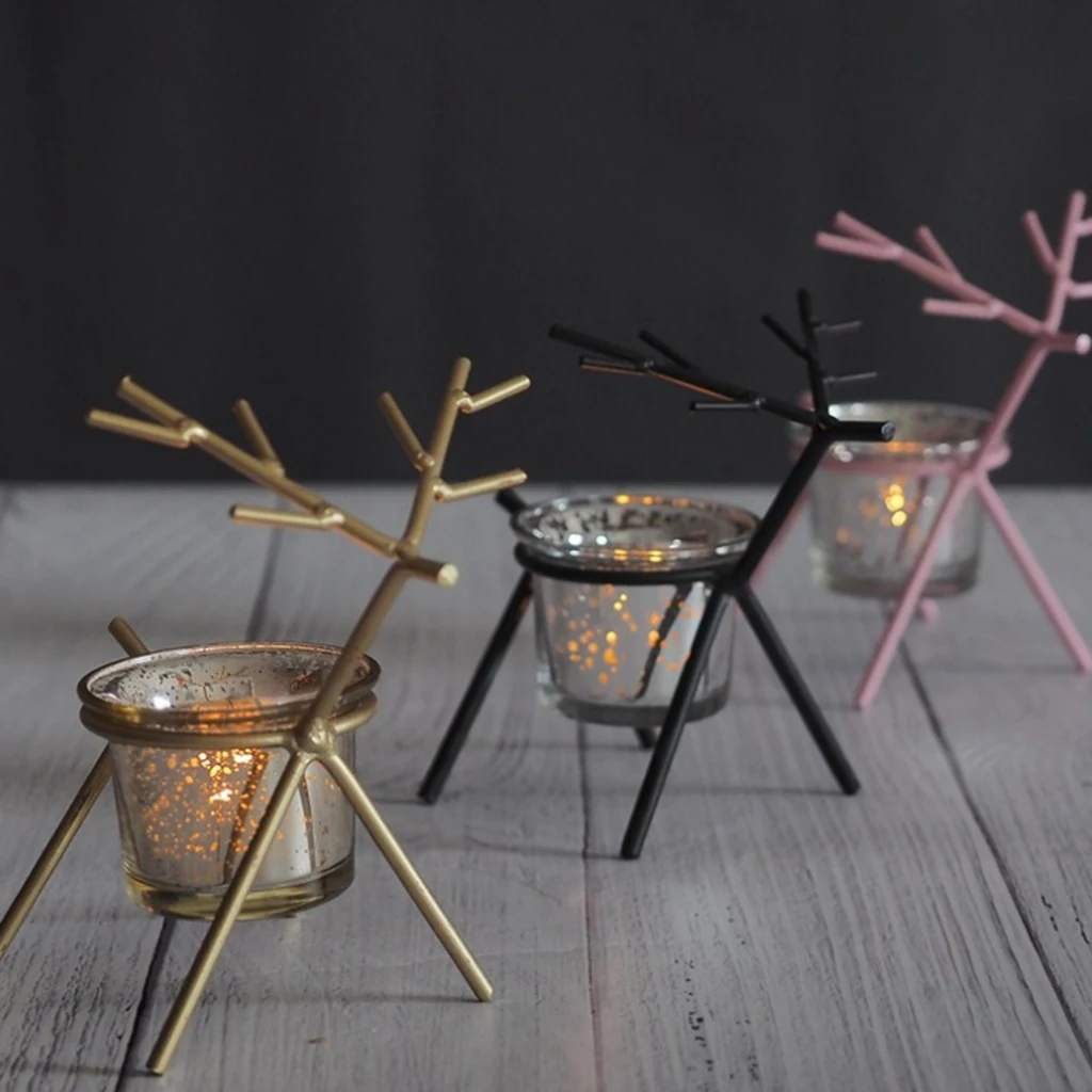 Cute Iron Reindeer Candle Holder Tealight Holder Table Centerpieces Christmas Decoration Photo Prop Home Bar Cafe Ornament