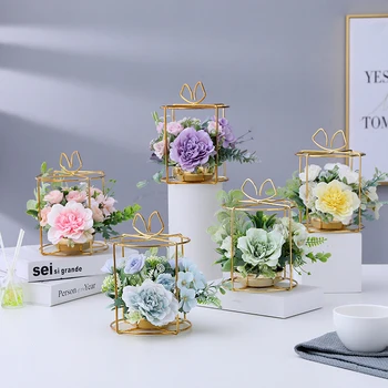 

Nordic Wrought Iron Flower Planter Artificial Bouquet Flowerpot Modern Home Desktop Ornaments Balcony Decorations Accessories