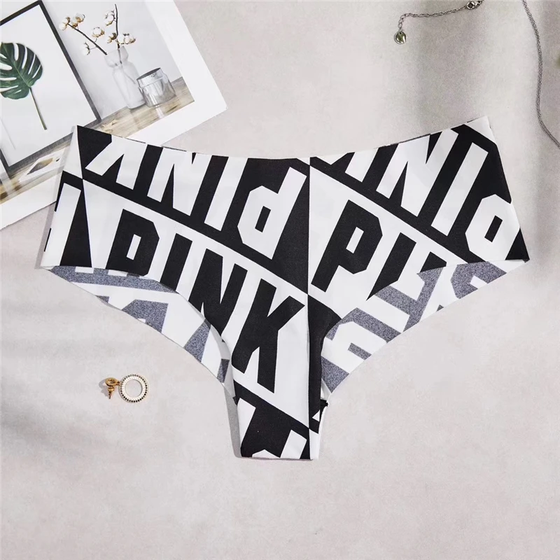 Exclusive new Sexy Seamless Briefs Fashion pink letters printing Women Panties Low Waist Briefs woman Underwear M/L - Цвет: white